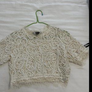 Cropped Stunning White Lace Top with Ruffle Hem